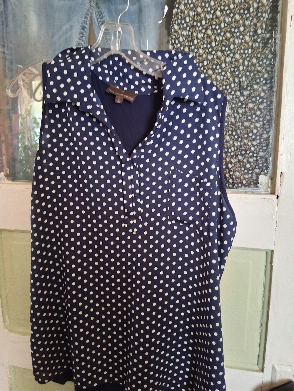 Fenn Wright Manson Navy Blue Polka Dot Sleeveless Blouse